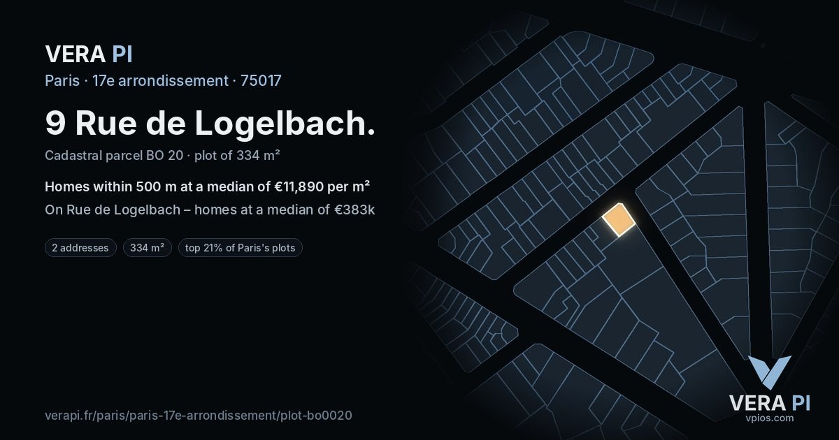 9 Rue de Logelbach, 17e arrondissement at night – the plot lit, the parcels around coloured by the prices near them
