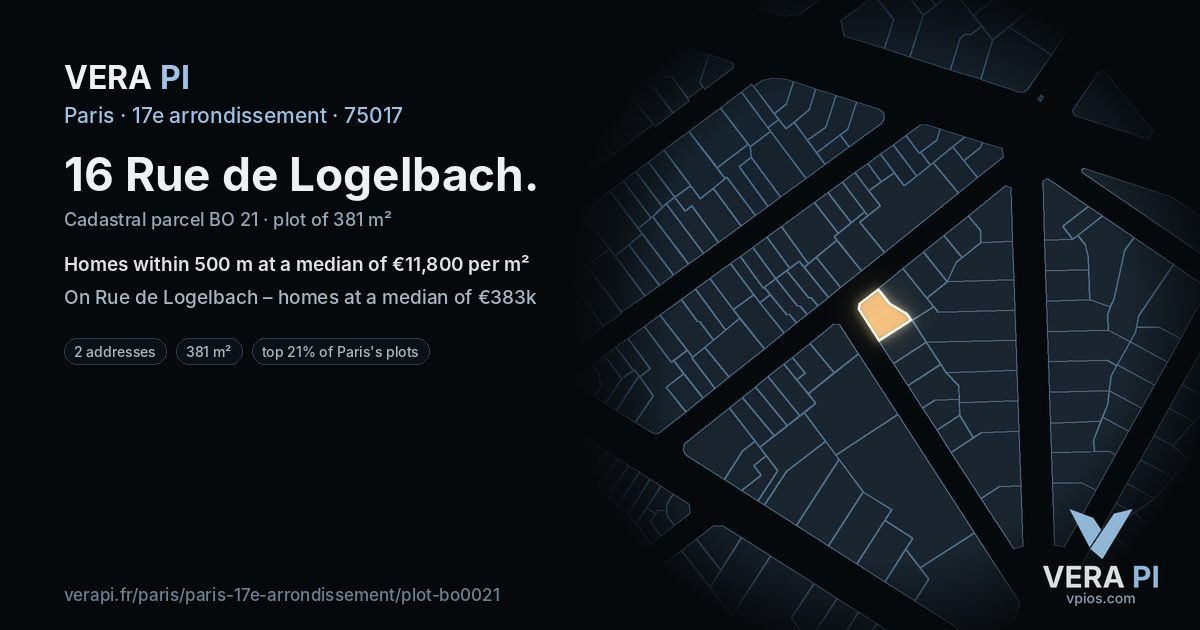 16 Rue de Logelbach, 17e arrondissement at night – the plot lit, the parcels around coloured by the prices near them