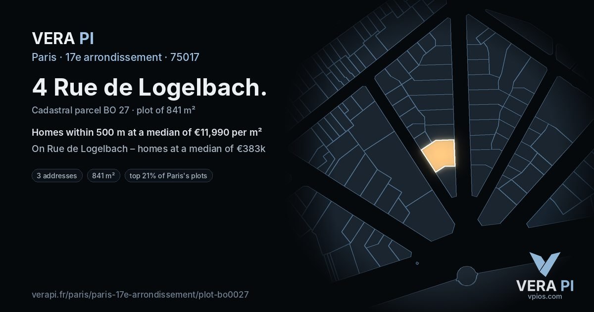 4 Rue de Logelbach, 17e arrondissement at night – the plot lit, the parcels around coloured by the prices near them