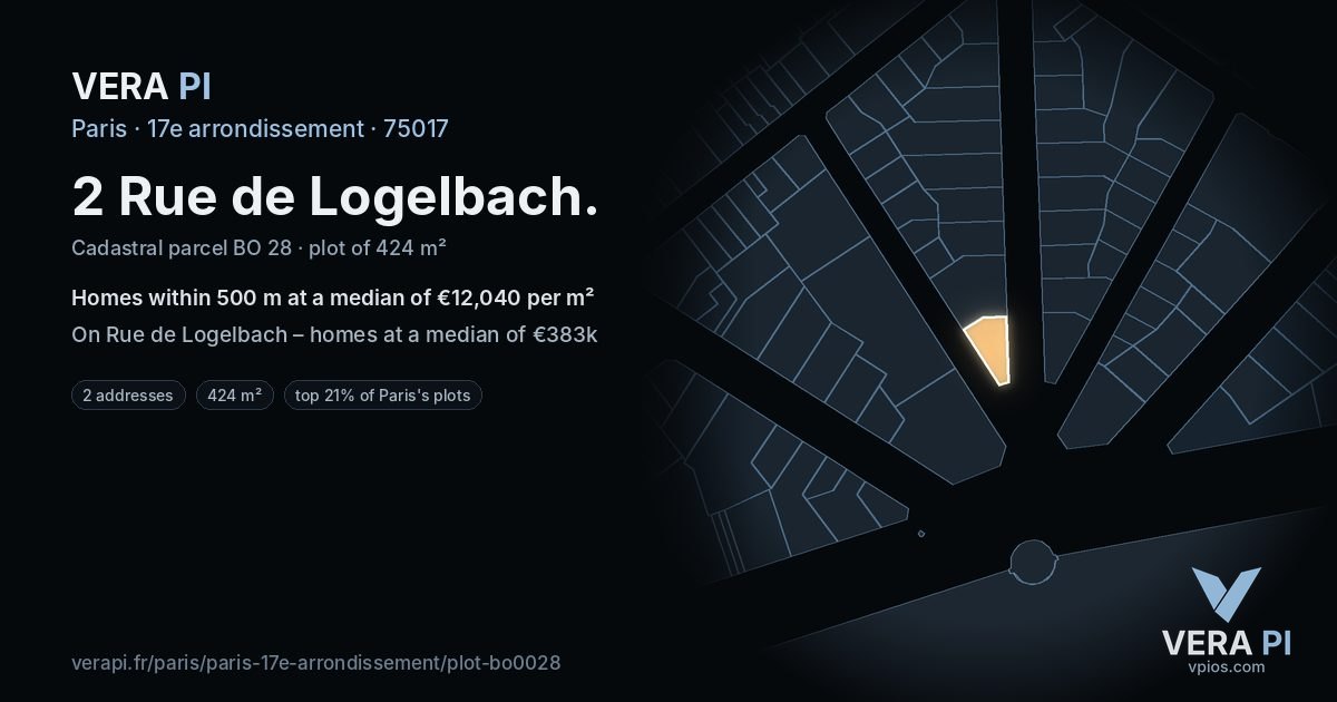 2 Rue de Logelbach, 17e arrondissement at night – the plot lit, the parcels around coloured by the prices near them