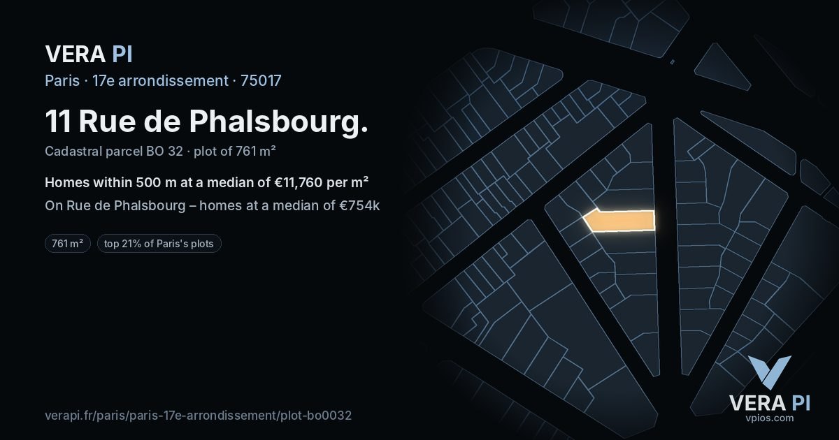 11 Rue de Phalsbourg, 17e arrondissement at night – the plot lit, the parcels around coloured by the prices near them