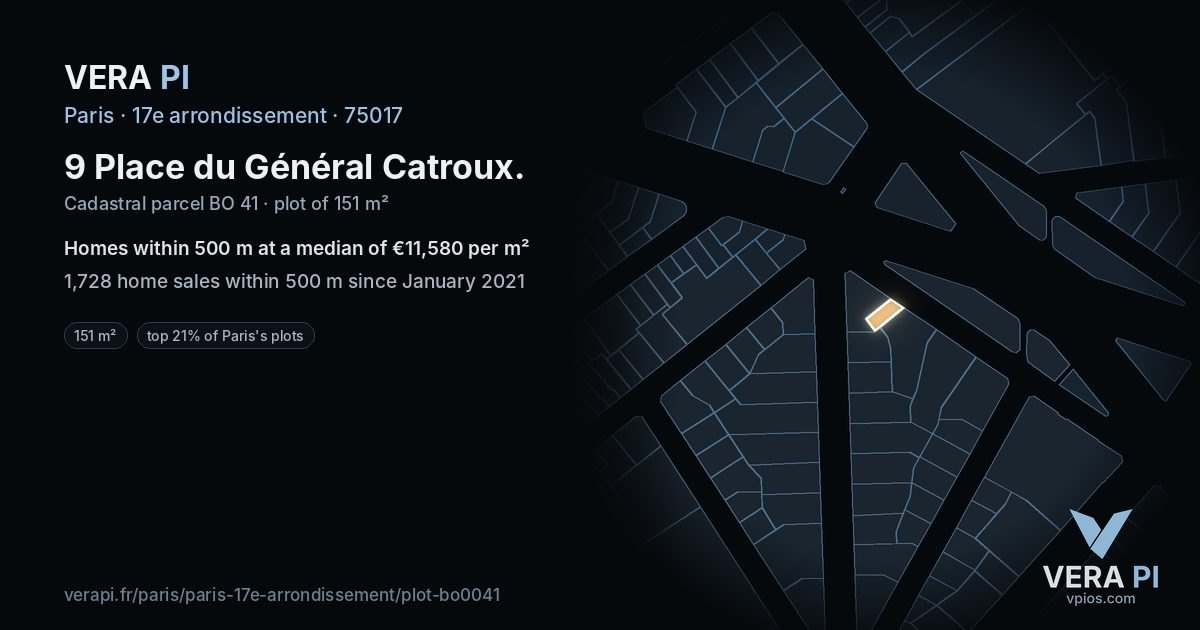 9 Place du Général Catroux, 17e arrondissement at night – the plot lit, the parcels around coloured by the prices near them