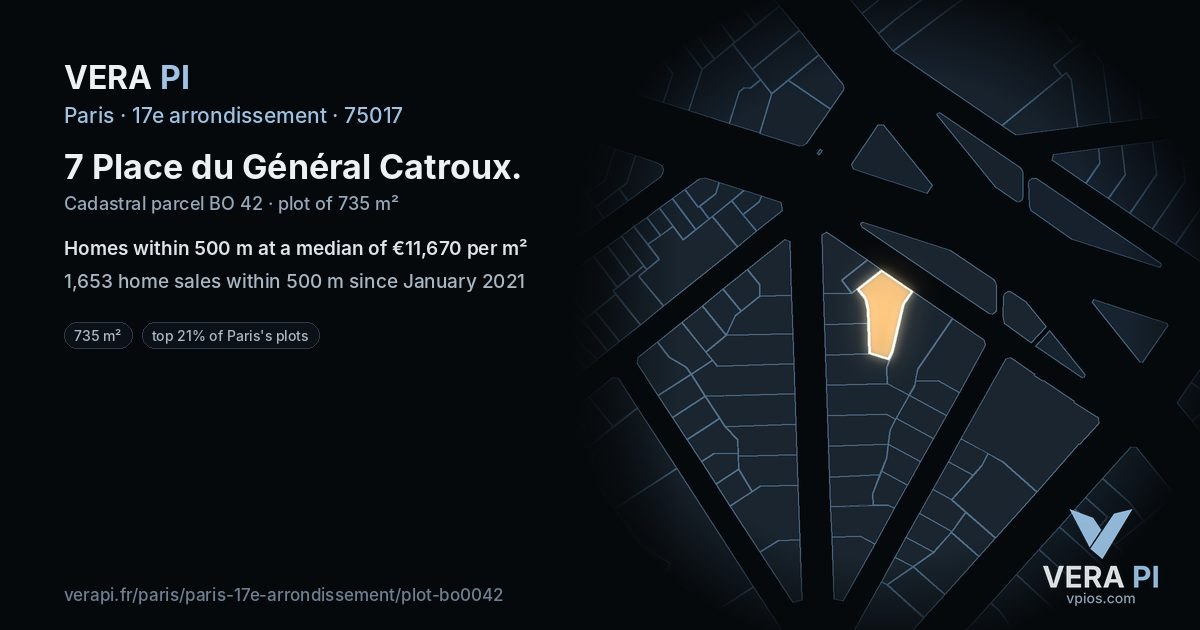 7 Place du Général Catroux, 17e arrondissement at night – the plot lit, the parcels around coloured by the prices near them