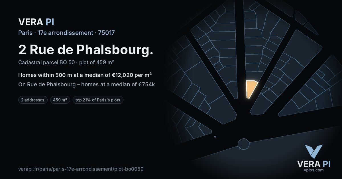 2 Rue de Phalsbourg, 17e arrondissement at night – the plot lit, the parcels around coloured by the prices near them