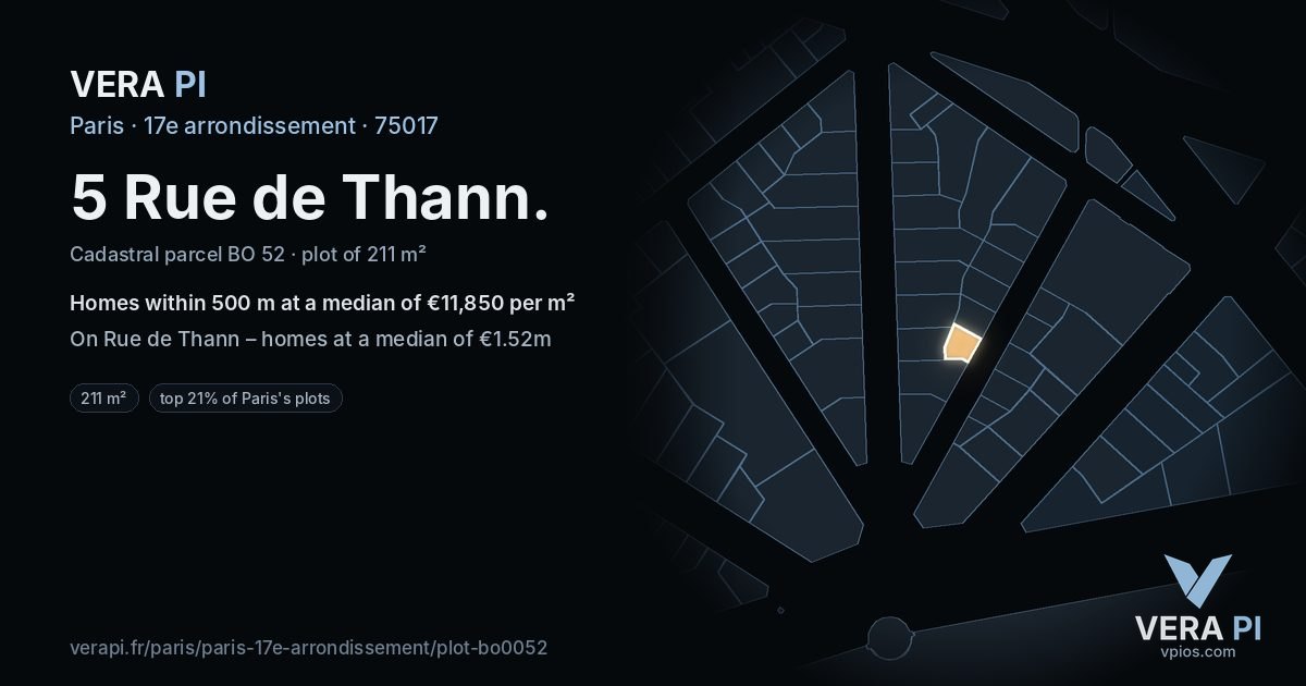 5 Rue de Thann, 17e arrondissement at night – the plot lit, the parcels around coloured by the prices near them