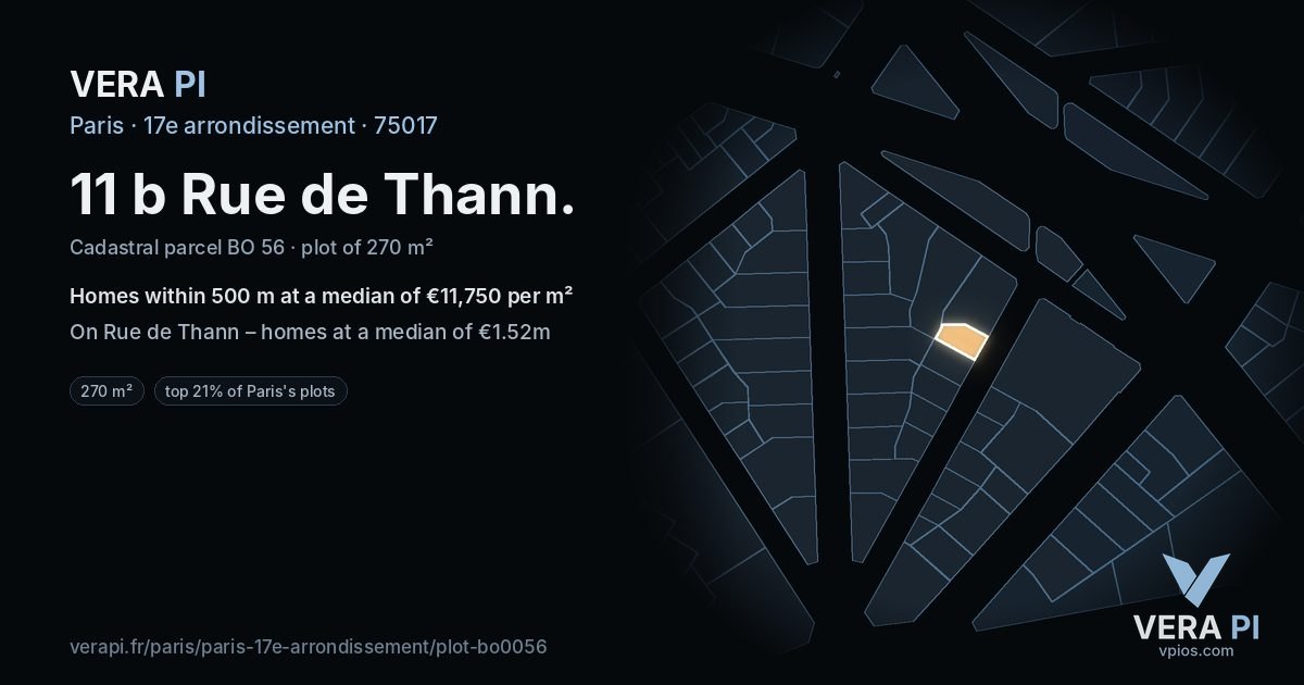 11 b Rue de Thann, 17e arrondissement at night – the plot lit, the parcels around coloured by the prices near them