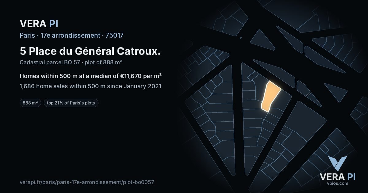 5 Place du Général Catroux, 17e arrondissement at night – the plot lit, the parcels around coloured by the prices near them