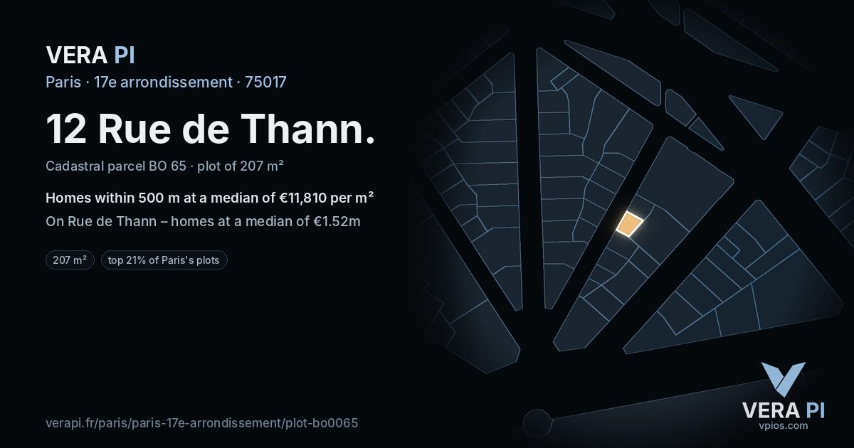12 Rue de Thann, 17e arrondissement at night – the plot lit, the parcels around coloured by the prices near them