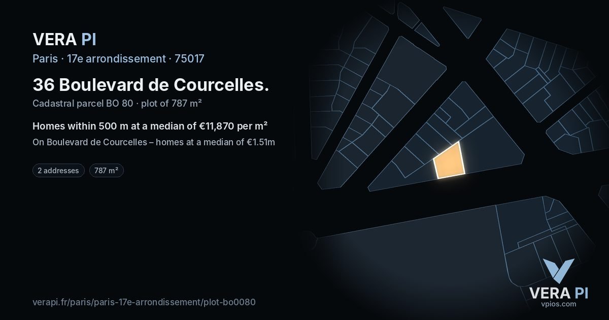 36 Boulevard de Courcelles, 17e arrondissement at night – the plot lit, the parcels around coloured by the prices near them