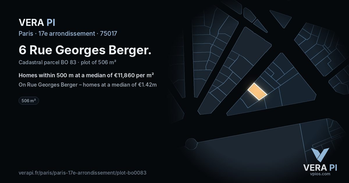 6 Rue Georges Berger, 17e arrondissement at night – the plot lit, the parcels around coloured by the prices near them