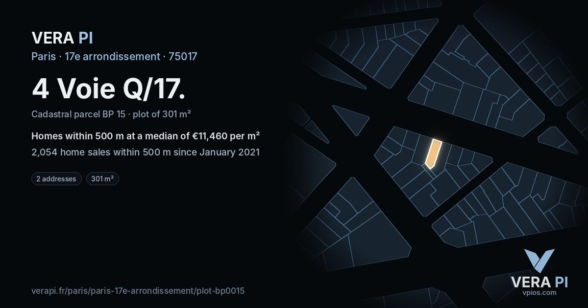 4 Voie Q/17, 17e arrondissement at night – the plot lit, the parcels around coloured by the prices near them