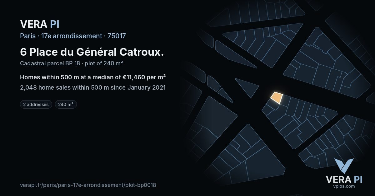 6 Place du Général Catroux, 17e arrondissement at night – the plot lit, the parcels around coloured by the prices near them