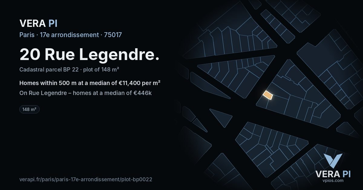 20 Rue Legendre, 17e arrondissement at night – the plot lit, the parcels around coloured by the prices near them