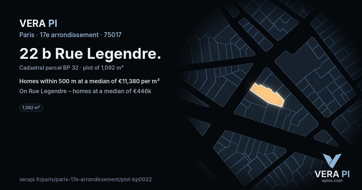 22 b Rue Legendre, 17e arrondissement at night – the plot lit, the parcels around coloured by the prices near them