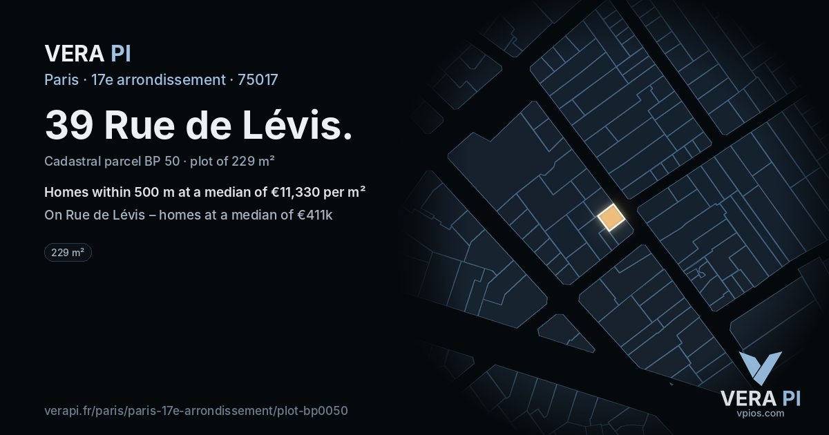 39 Rue de Lévis, 17e arrondissement at night – the plot lit, the parcels around coloured by the prices near them