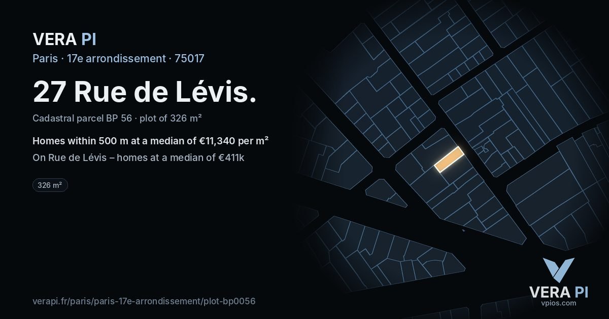 27 Rue de Lévis, 17e arrondissement at night – the plot lit, the parcels around coloured by the prices near them