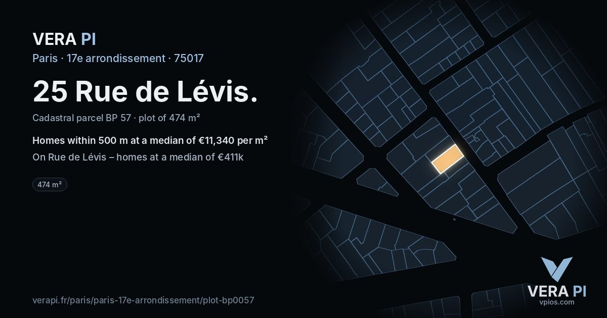 25 Rue de Lévis, 17e arrondissement at night – the plot lit, the parcels around coloured by the prices near them