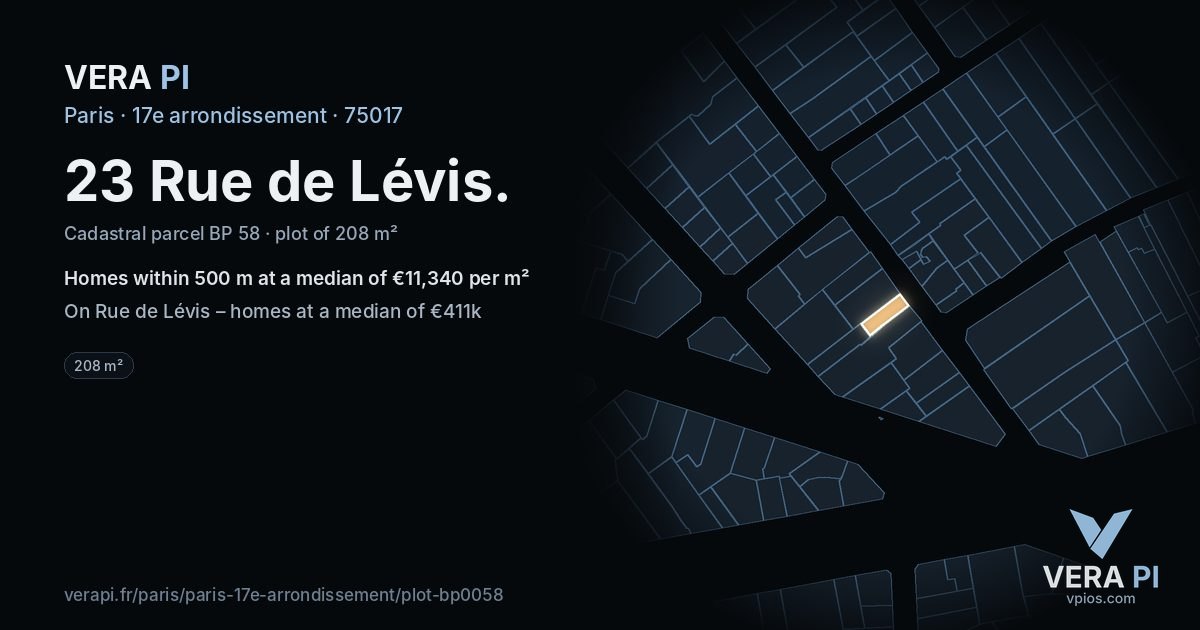 23 Rue de Lévis, 17e arrondissement at night – the plot lit, the parcels around coloured by the prices near them