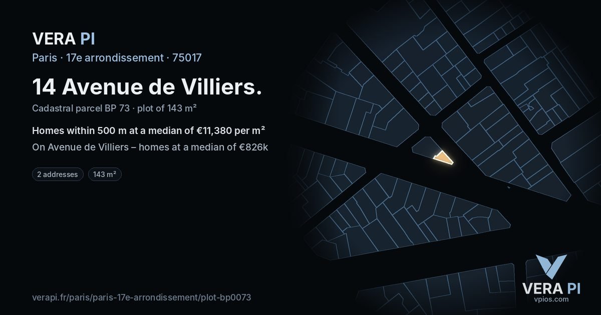 14 Avenue de Villiers, 17e arrondissement at night – the plot lit, the parcels around coloured by the prices near them