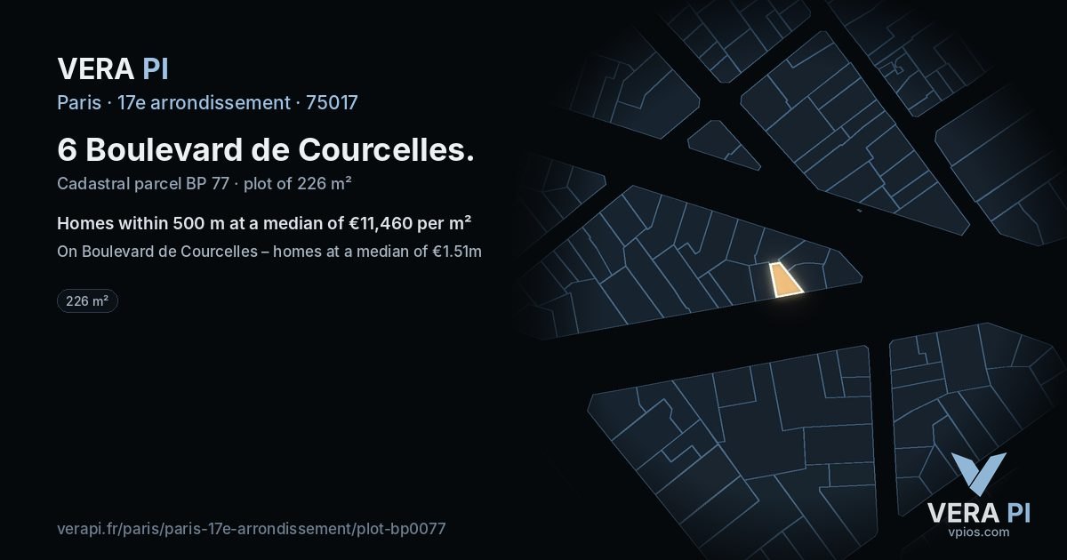 6 Boulevard de Courcelles, 17e arrondissement at night – the plot lit, the parcels around coloured by the prices near them