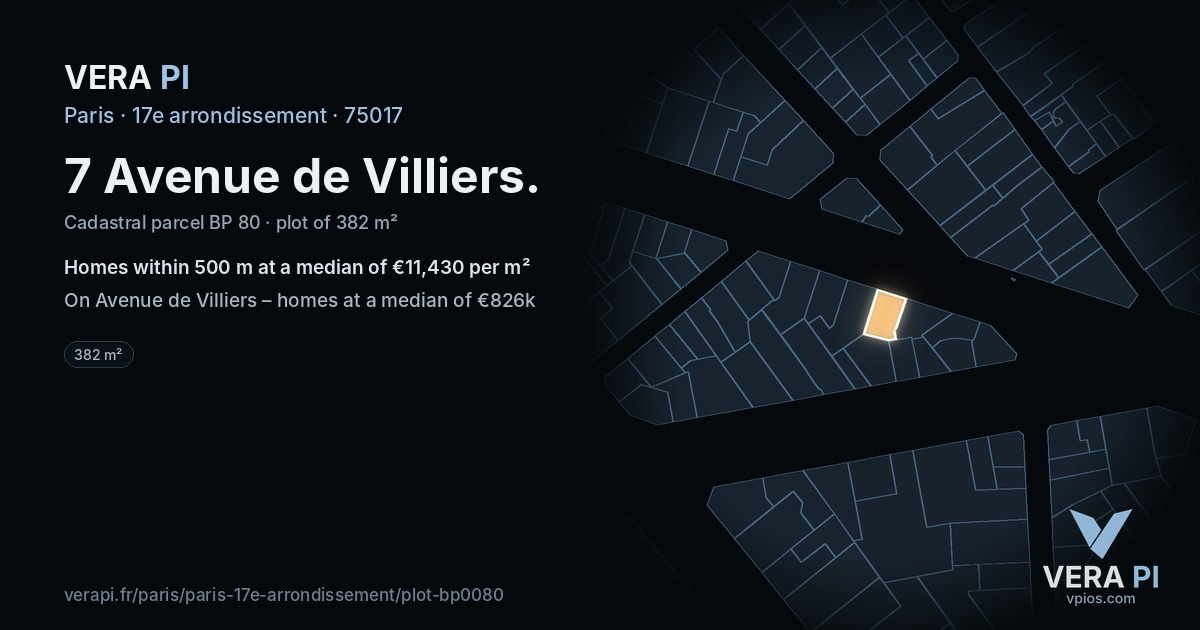 7 Avenue de Villiers, 17e arrondissement at night – the plot lit, the parcels around coloured by the prices near them