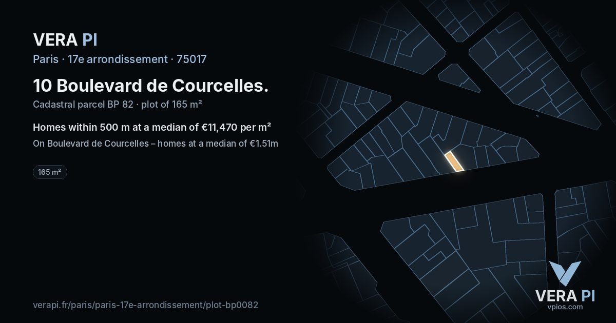 10 Boulevard de Courcelles, 17e arrondissement at night – the plot lit, the parcels around coloured by the prices near them