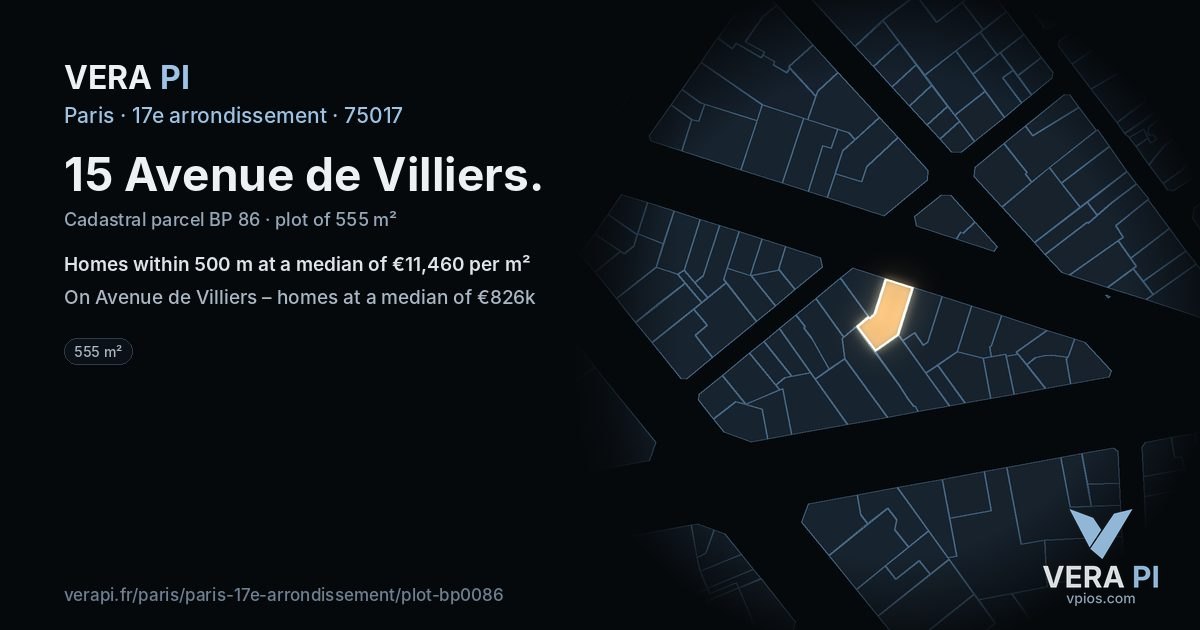 15 Avenue de Villiers, 17e arrondissement at night – the plot lit, the parcels around coloured by the prices near them