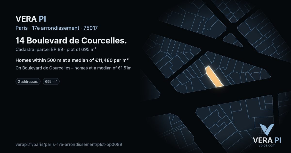 14 Boulevard de Courcelles, 17e arrondissement at night – the plot lit, the parcels around coloured by the prices near them
