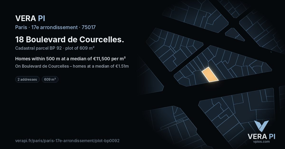 18 Boulevard de Courcelles, 17e arrondissement at night – the plot lit, the parcels around coloured by the prices near them