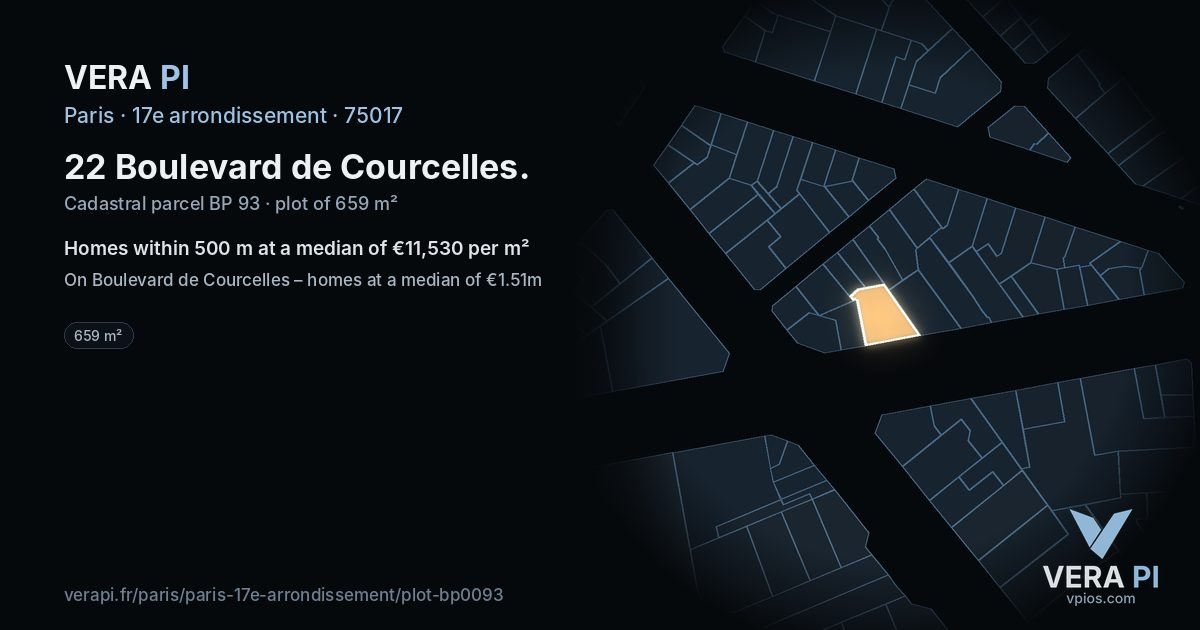 22 Boulevard de Courcelles, 17e arrondissement at night – the plot lit, the parcels around coloured by the prices near them