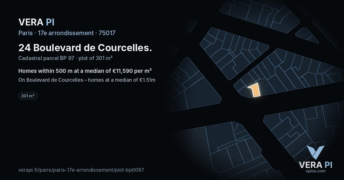 24 Boulevard de Courcelles, 17e arrondissement at night – the plot lit, the parcels around coloured by the prices near them
