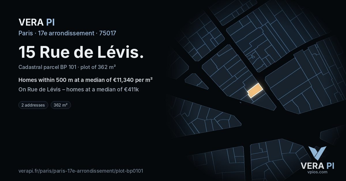15 Rue de Lévis, 17e arrondissement at night – the plot lit, the parcels around coloured by the prices near them