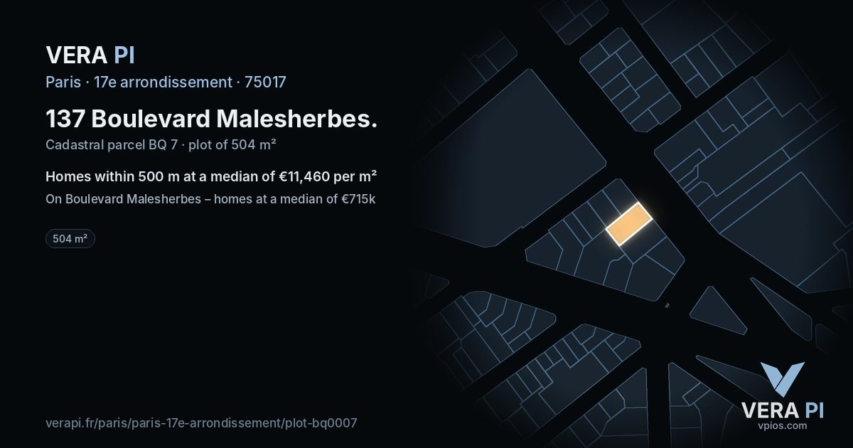 137 Boulevard Malesherbes, 17e arrondissement at night – the plot lit, the parcels around coloured by the prices near them