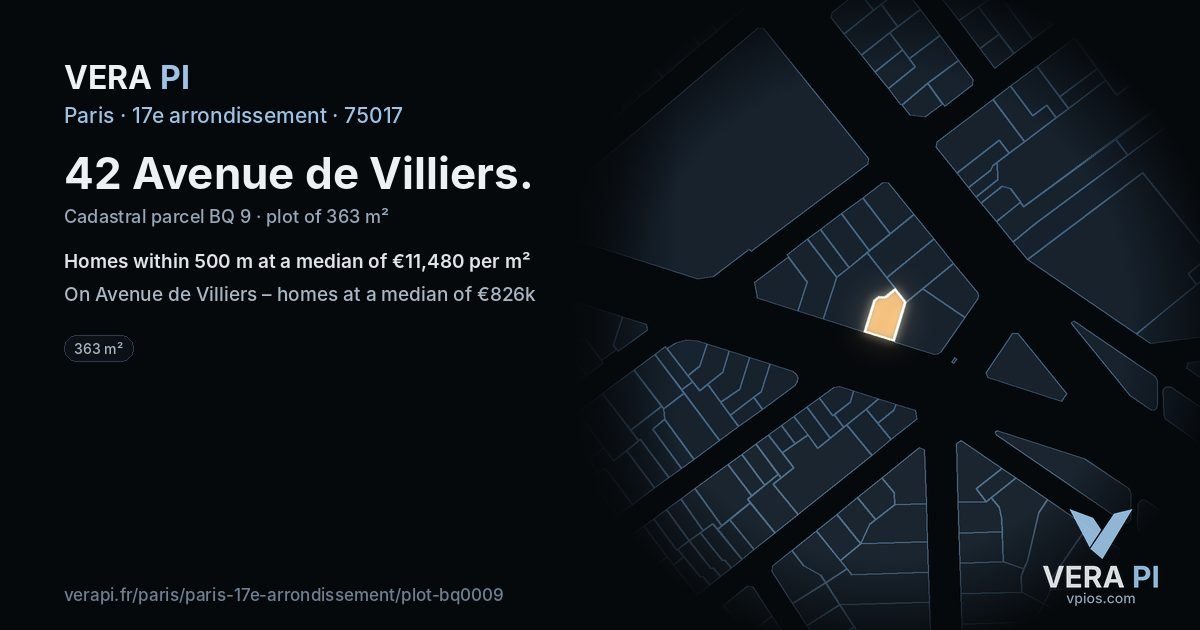 42 Avenue de Villiers, 17e arrondissement at night – the plot lit, the parcels around coloured by the prices near them
