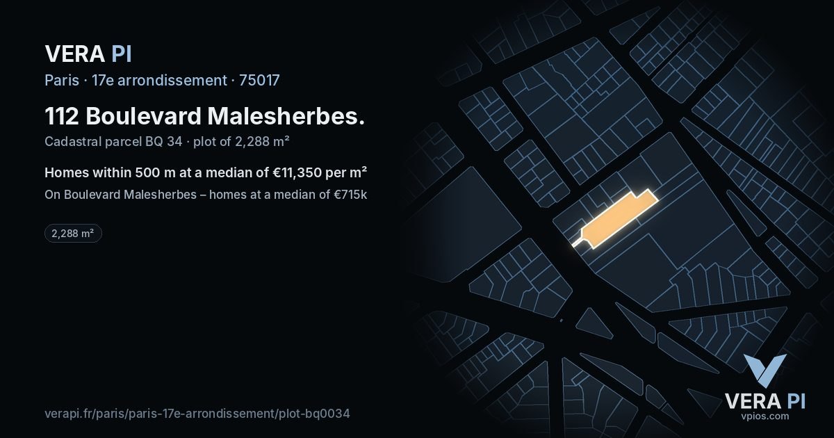 112 Boulevard Malesherbes, 17e arrondissement at night – the plot lit, the parcels around coloured by the prices near them
