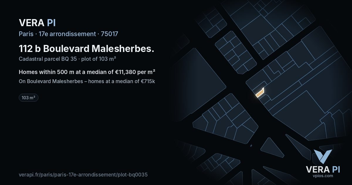 112 b Boulevard Malesherbes, 17e arrondissement at night – the plot lit, the parcels around coloured by the prices near them