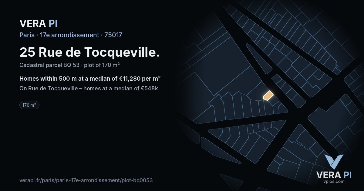 25 Rue de Tocqueville, 17e arrondissement at night – the plot lit, the parcels around coloured by the prices near them