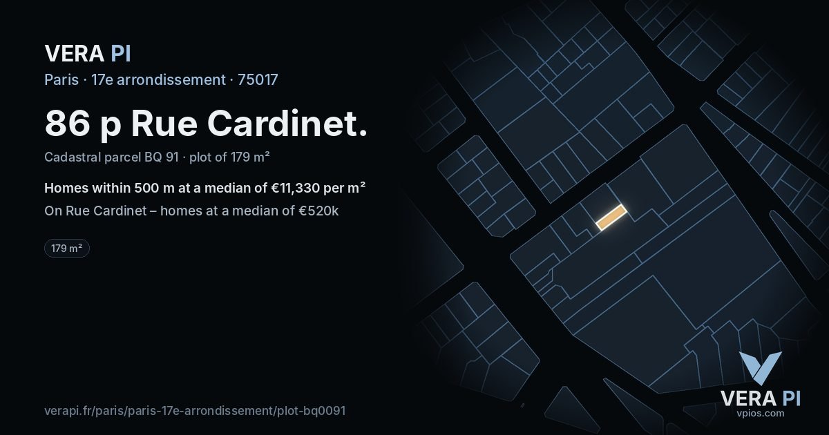 86 p Rue Cardinet, 17e arrondissement at night – the plot lit, the parcels around coloured by the prices near them