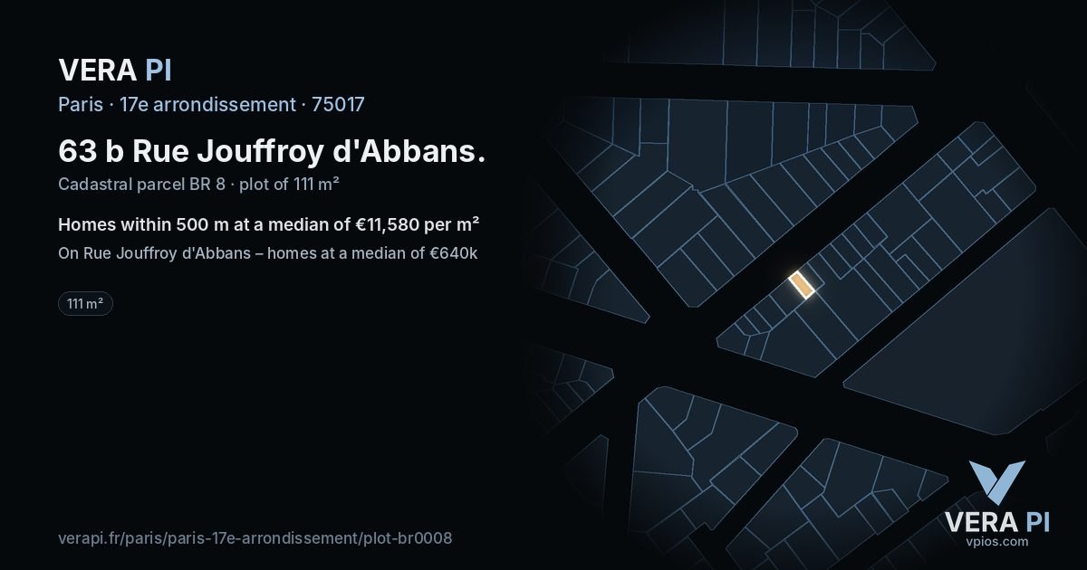 63 b Rue Jouffroy d'Abbans, 17e arrondissement at night – the plot lit, the parcels around coloured by the prices near them