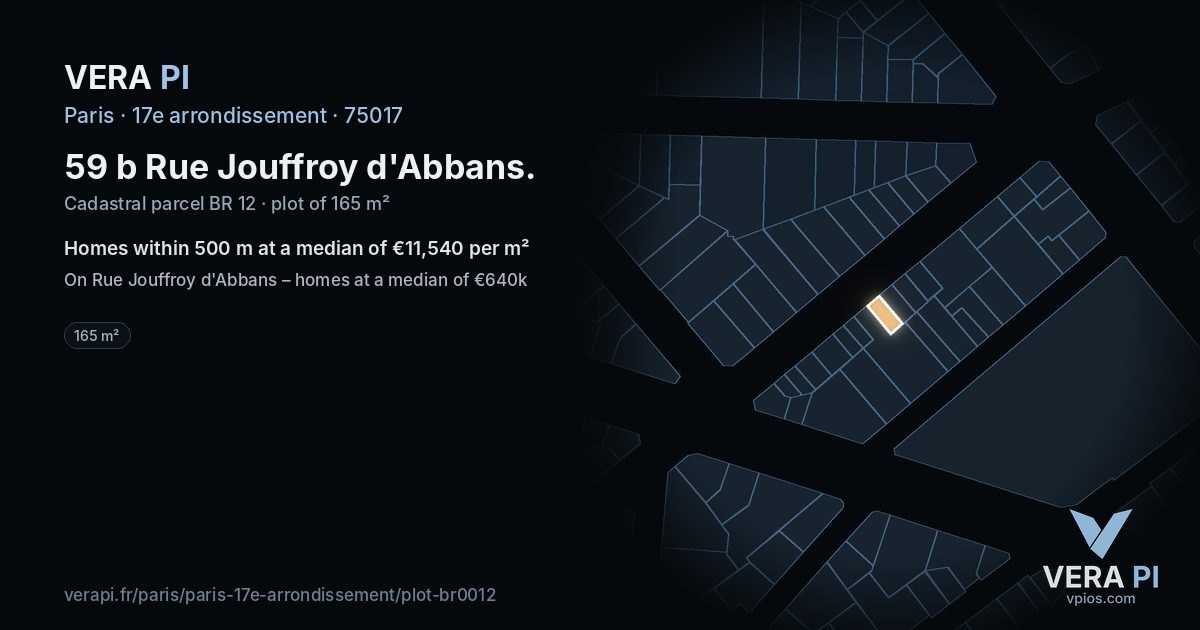 59 b Rue Jouffroy d'Abbans, 17e arrondissement at night – the plot lit, the parcels around coloured by the prices near them