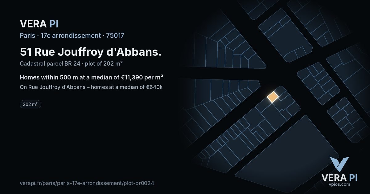 51 Rue Jouffroy d'Abbans, 17e arrondissement at night – the plot lit, the parcels around coloured by the prices near them