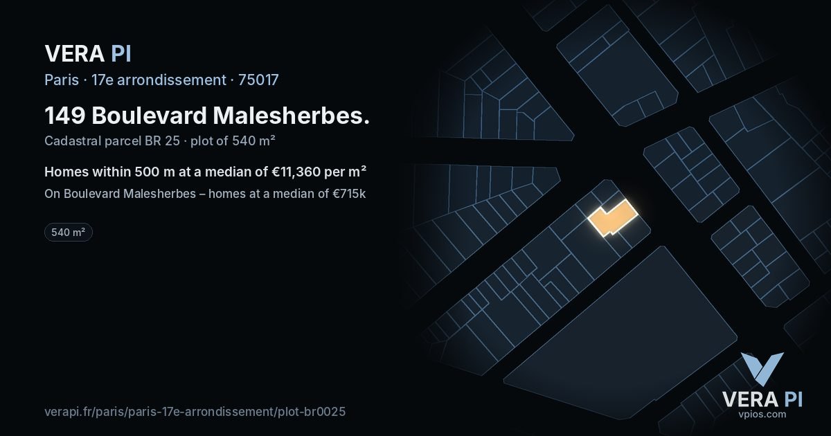149 Boulevard Malesherbes, 17e arrondissement at night – the plot lit, the parcels around coloured by the prices near them