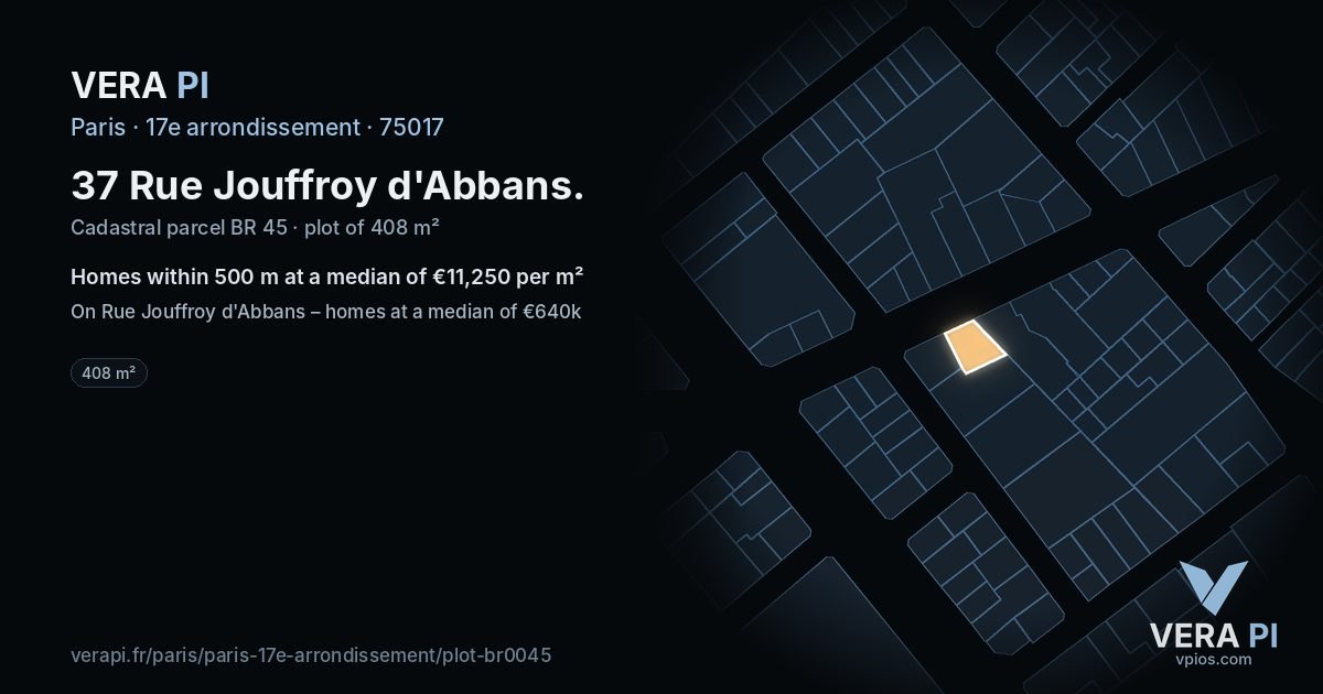 37 Rue Jouffroy d'Abbans, 17e arrondissement at night – the plot lit, the parcels around coloured by the prices near them