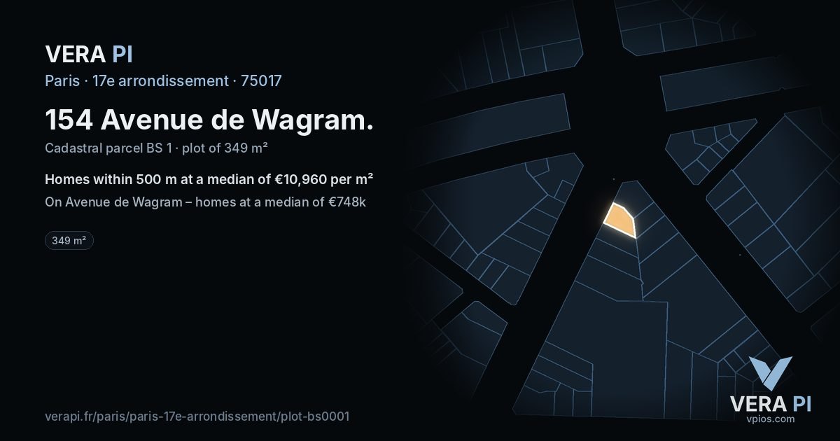 154 Avenue de Wagram, 17e arrondissement at night – the plot lit, the parcels around coloured by the prices near them