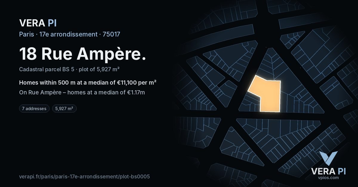 18 Rue Ampère, 17e arrondissement at night – the plot lit, the parcels around coloured by the prices near them
