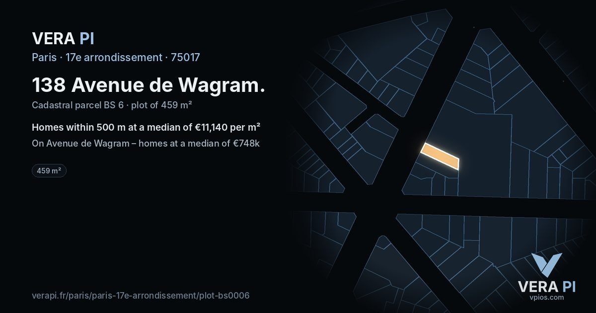 138 Avenue de Wagram, 17e arrondissement at night – the plot lit, the parcels around coloured by the prices near them