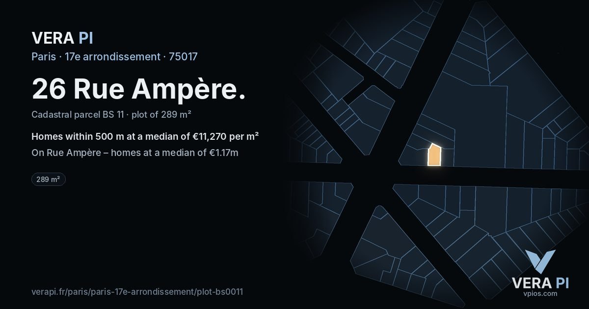 26 Rue Ampère, 17e arrondissement at night – the plot lit, the parcels around coloured by the prices near them