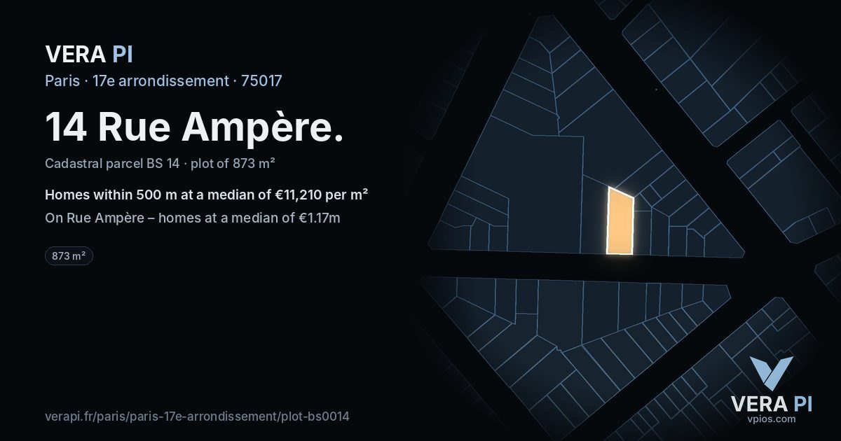 14 Rue Ampère, 17e arrondissement at night – the plot lit, the parcels around coloured by the prices near them