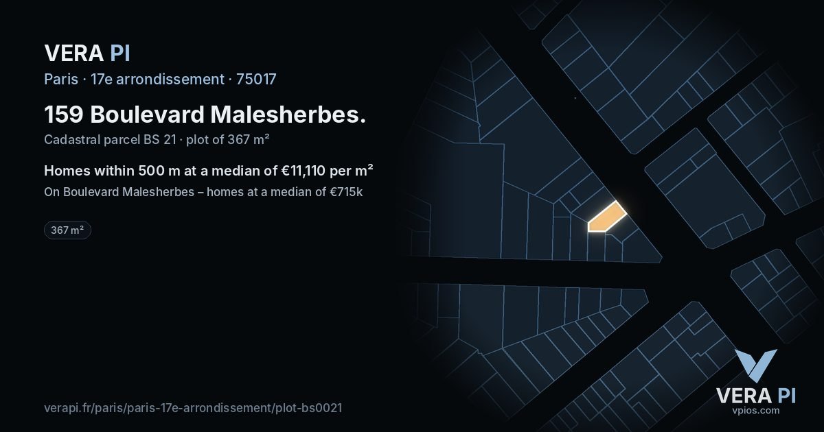 159 Boulevard Malesherbes, 17e arrondissement at night – the plot lit, the parcels around coloured by the prices near them