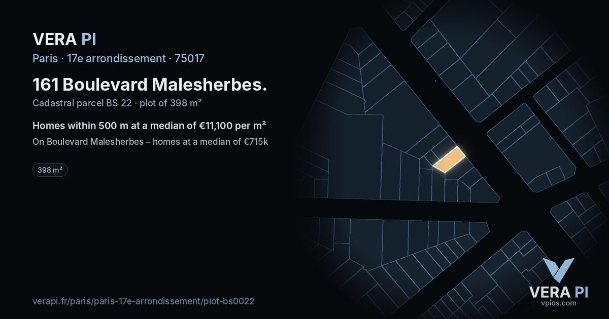 161 Boulevard Malesherbes, 17e arrondissement at night – the plot lit, the parcels around coloured by the prices near them